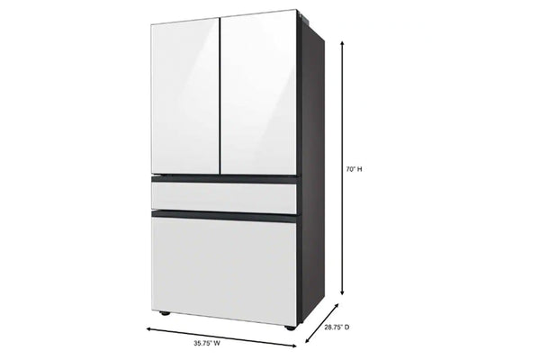 Nevera blanca con dimensiones etiquetadas sobre un fondo blanco.