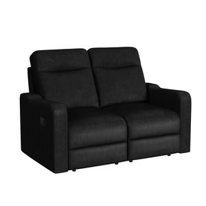 Loveseat reclinable negro sobre fondo blanco
