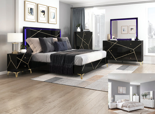 Orlo Queen Bed with Dresser & Mirror with LED