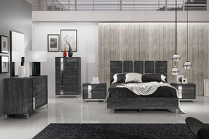 Fabelli-italia Emmagray Cama con Gavetero y Espejo & Mesa de Noche