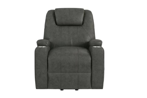 Sillón reclinable gris sobre fondo blanco