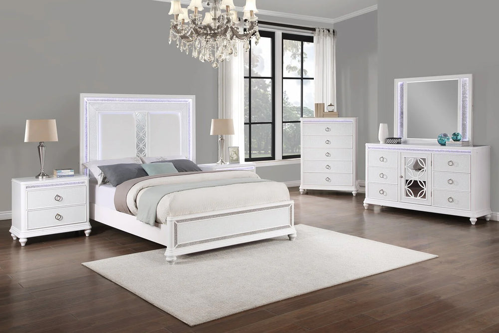 Glamour Cama con Gavetero y Espejo & Mesa de Noche