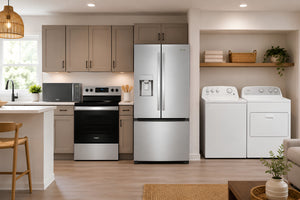 Combo 30" Refrigerator, 30" Stove Electric, 0.7' Microwave, 4.7' Washer & 7' Dryer Electric