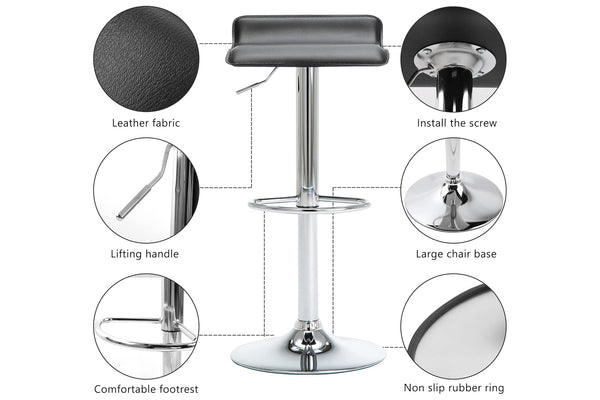 Taburete con seis imágenes redondos con detalles adicionales sobre un fondo blanco. 