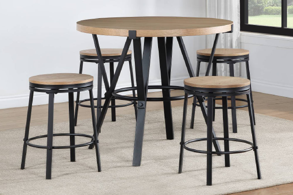 Magnolia42 Mesa de Comedor Redonda "Counter Height" con 4 Taburetes