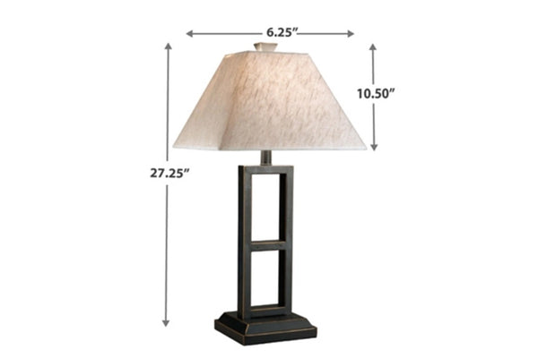 Lámpara de mesa con dimensiones etiquetadas sobre fondo blanco.