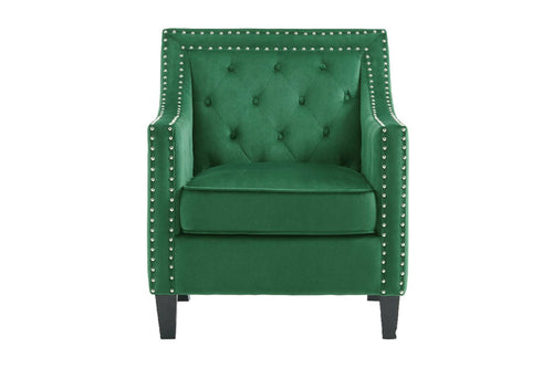 Silla de acento de color verde sobre un fondo blanco. 