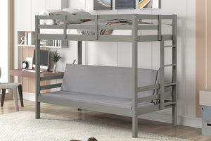 Litera de metal gris con mattress en una habitación moderna. 