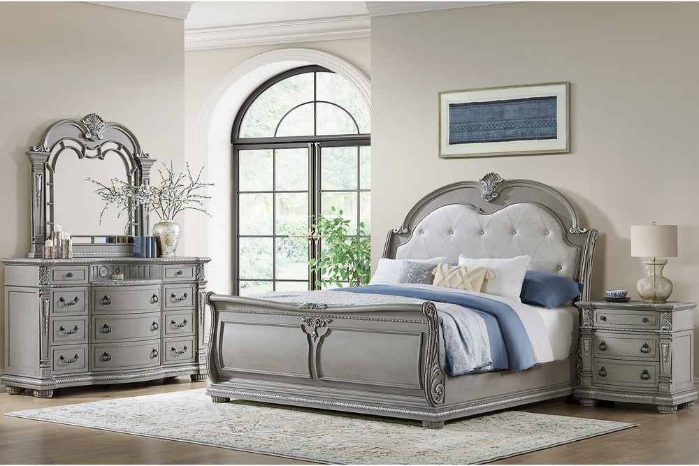 Monticello Cama King, Gavetero con Espejo & Mesa de Noche