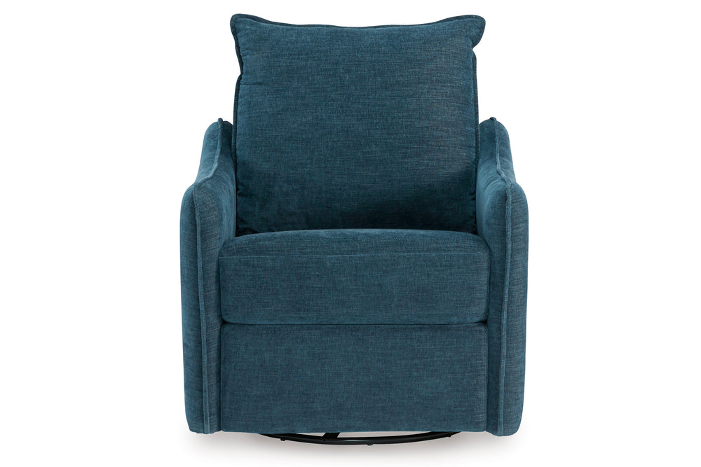 Sillón reclinable eléctrico y giratorio en tela azul texturizada, ideal para sala de estar moderna,