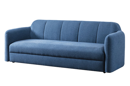 Sofá de color azul marino sobre su fondo blanco. 