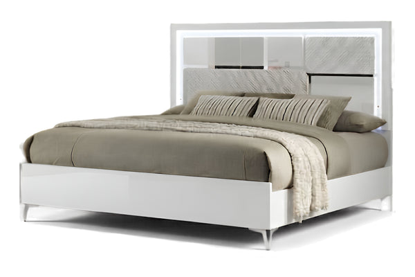Cayla Bed, Dresser with Mirror with Led & Nightstand with USB and LED Light