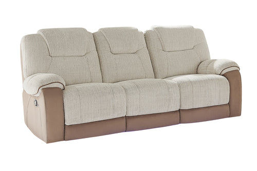 Sofá reclinable beige y blanco sobre fondo blanco