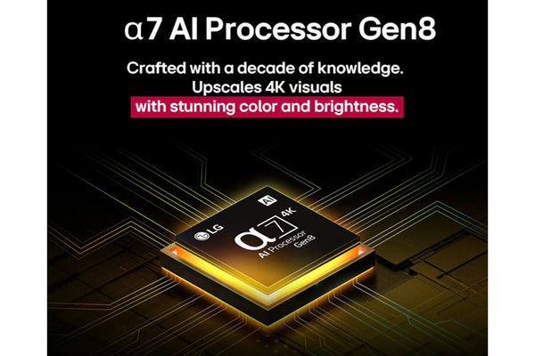 Procesador LG a7 AI Gen8 con texto sobre fondo oscuro.