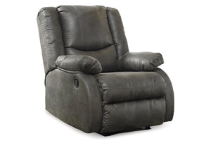 Butaca reclinable de gris sobre un fondo blanco. 