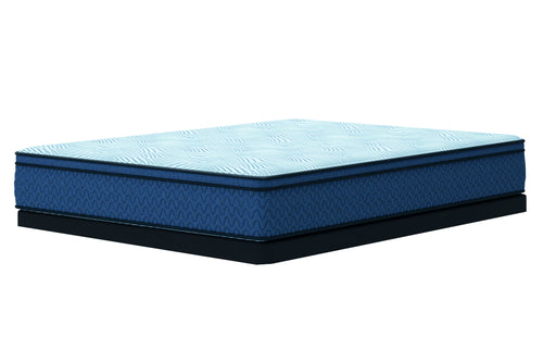 Mattress azul sobre un fondo blanco. 