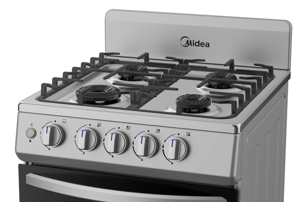 Estufa de gas Midea sobre fondo blanco.